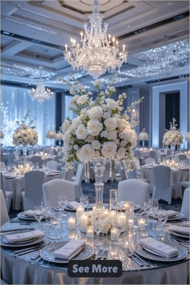 Reception tables with floral centerpieces